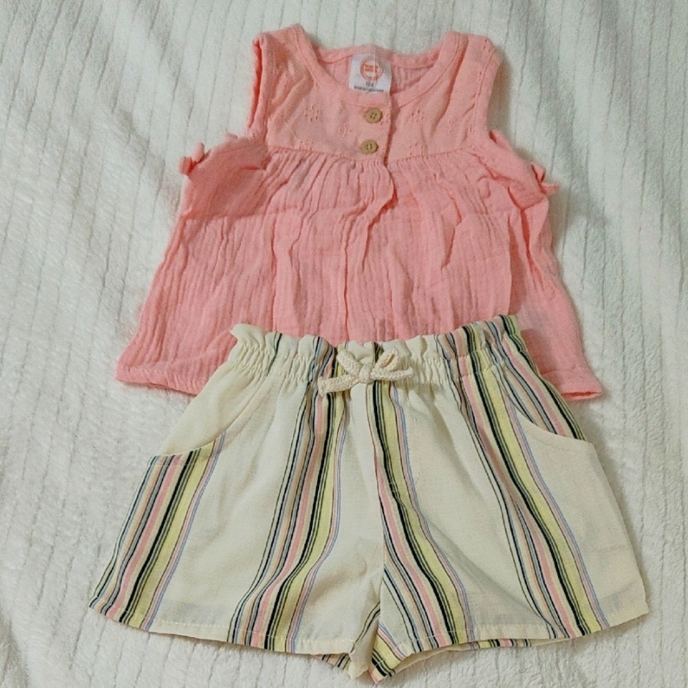 Wonder Nation Pink Top and Striped Shorts Set